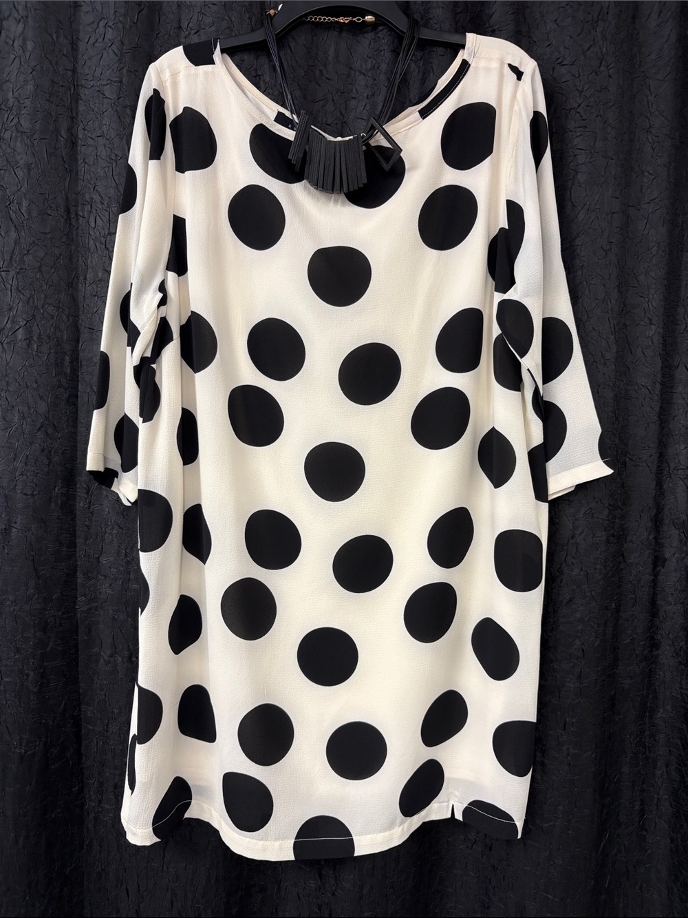 Women's Long Sleeve Polka Dot Shift Dress - White and Black- NWT